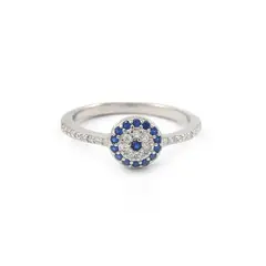 ROSETT - Anillo Halo Piedras Azules e Incoloras Plata Ley 925