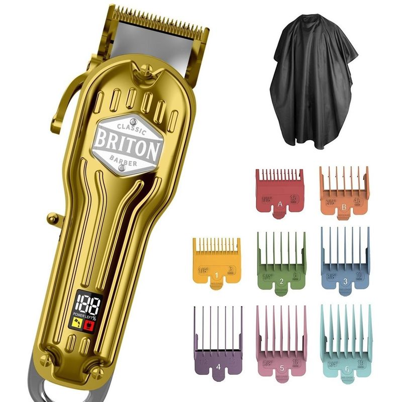 BRITON BARBER - Maquina Cortar Pelo Afeitadora Inalambrica Briton + Kit Pro - Dorado