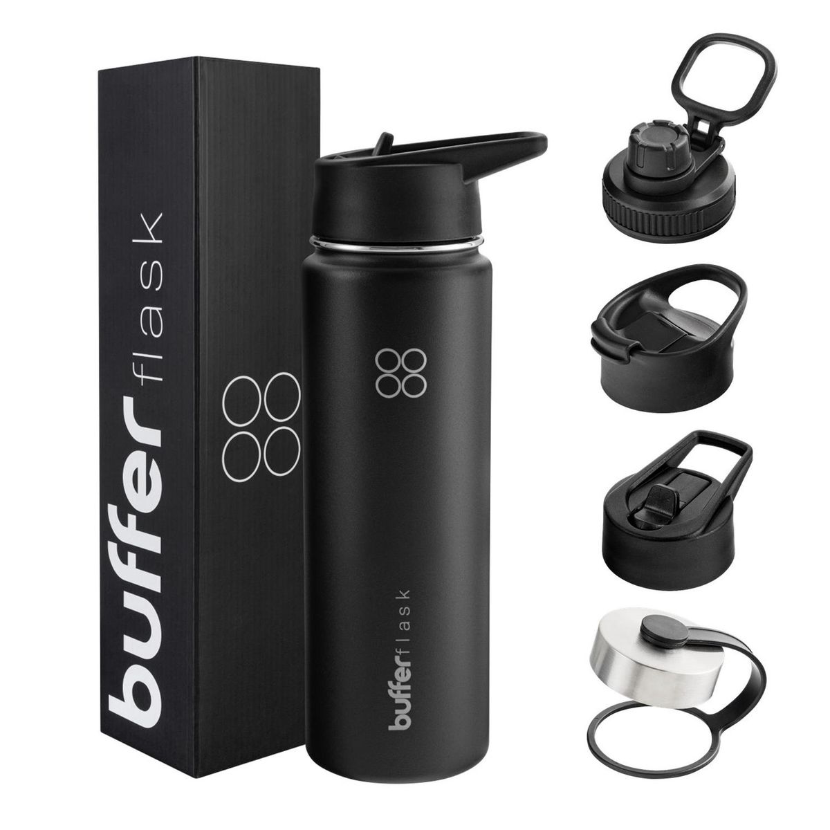 BUFFER FLASK - Termo Botella Agua Termica Acero Inox + Tapas - Dorado oscuro