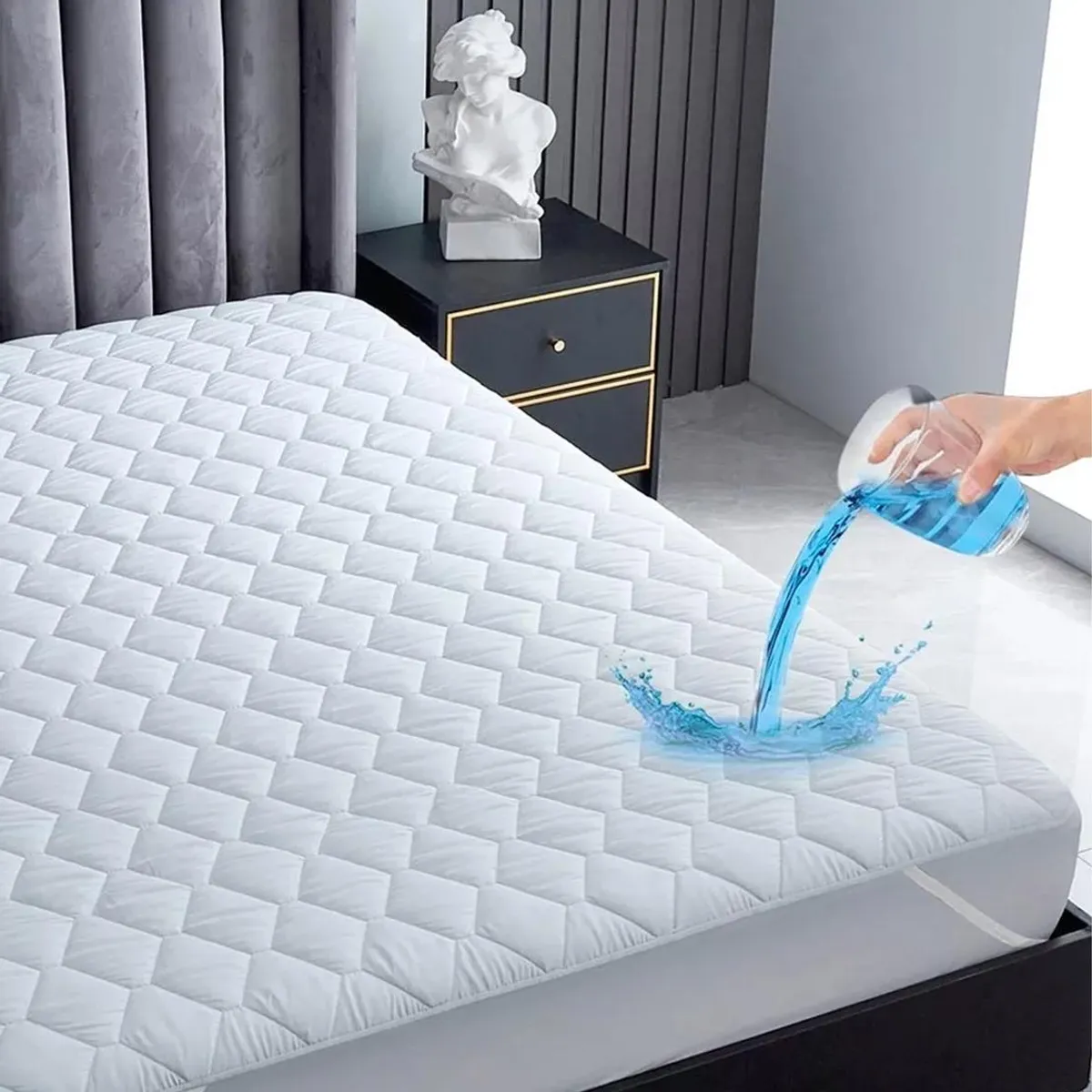 CASATUA - Cubre Colchon Protector Impermeable Elasticos - Blanco - 2 plazas