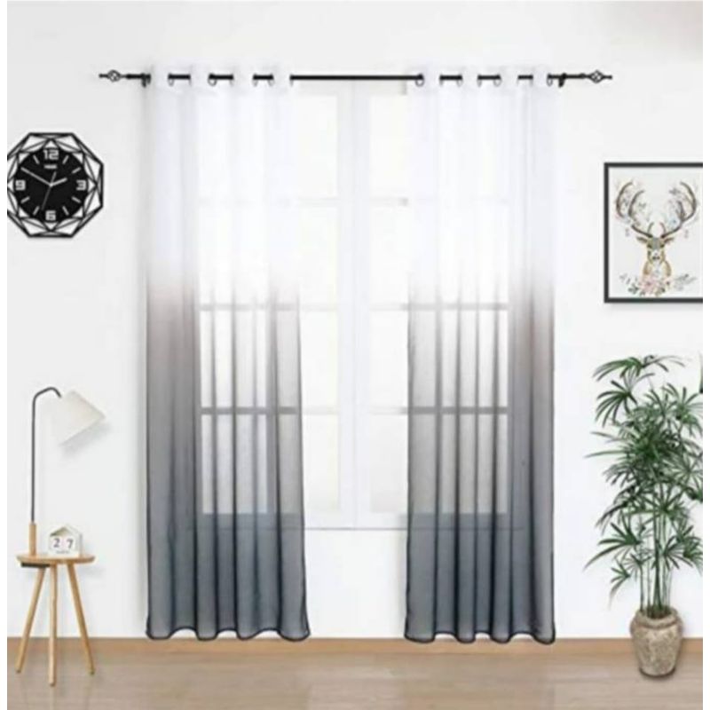 ANGELES DEL HOGAR - Set de Cortinas Visillo tipo Velo - 2 Paños - Color Gris