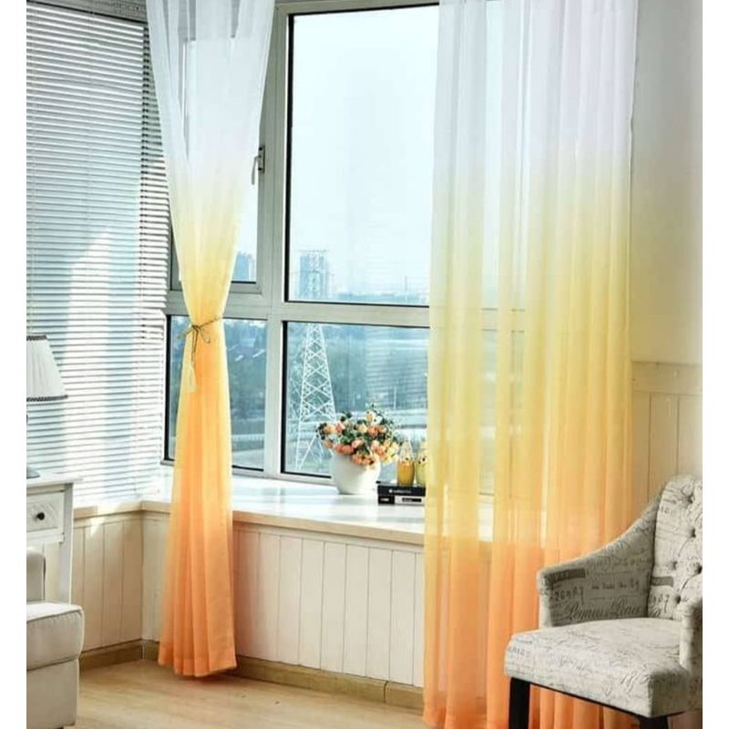 ANGELES DEL HOGAR - Set de Cortinas Visillo tipo Velo - 2 Paños - Color Naranja