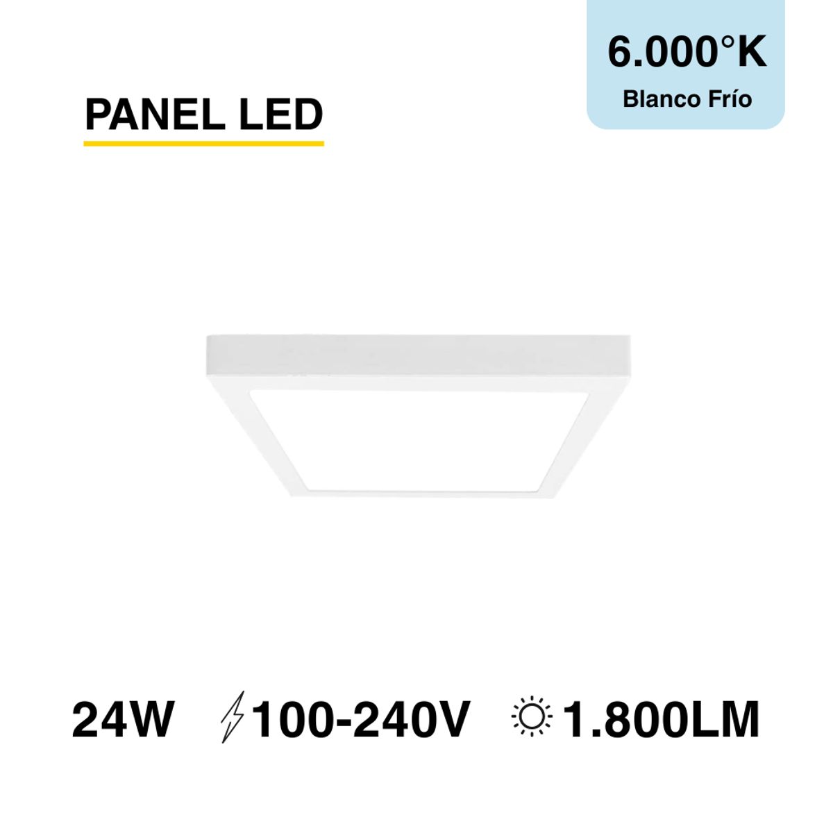 DEMASLED - Foco LED Cuadrado Borde Blanco Sobrepuesto 30x30Cm 24W Blanco Frio