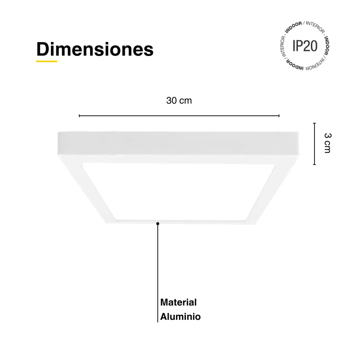 DEMASLED - Foco LED Cuadrado Borde Blanco Sobrepuesto 30x30Cm 24W Blanco Frio