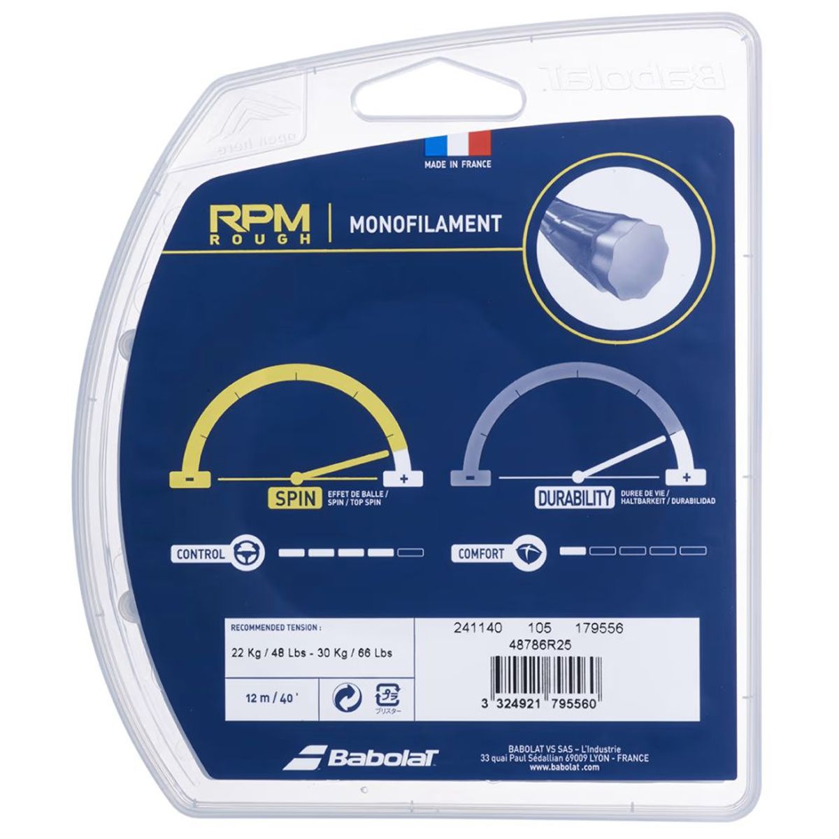 BABOLAT - CUERDA TENIS BABOLAT RPM ROUGH 12 MTS - 1.30 (NEGRO)