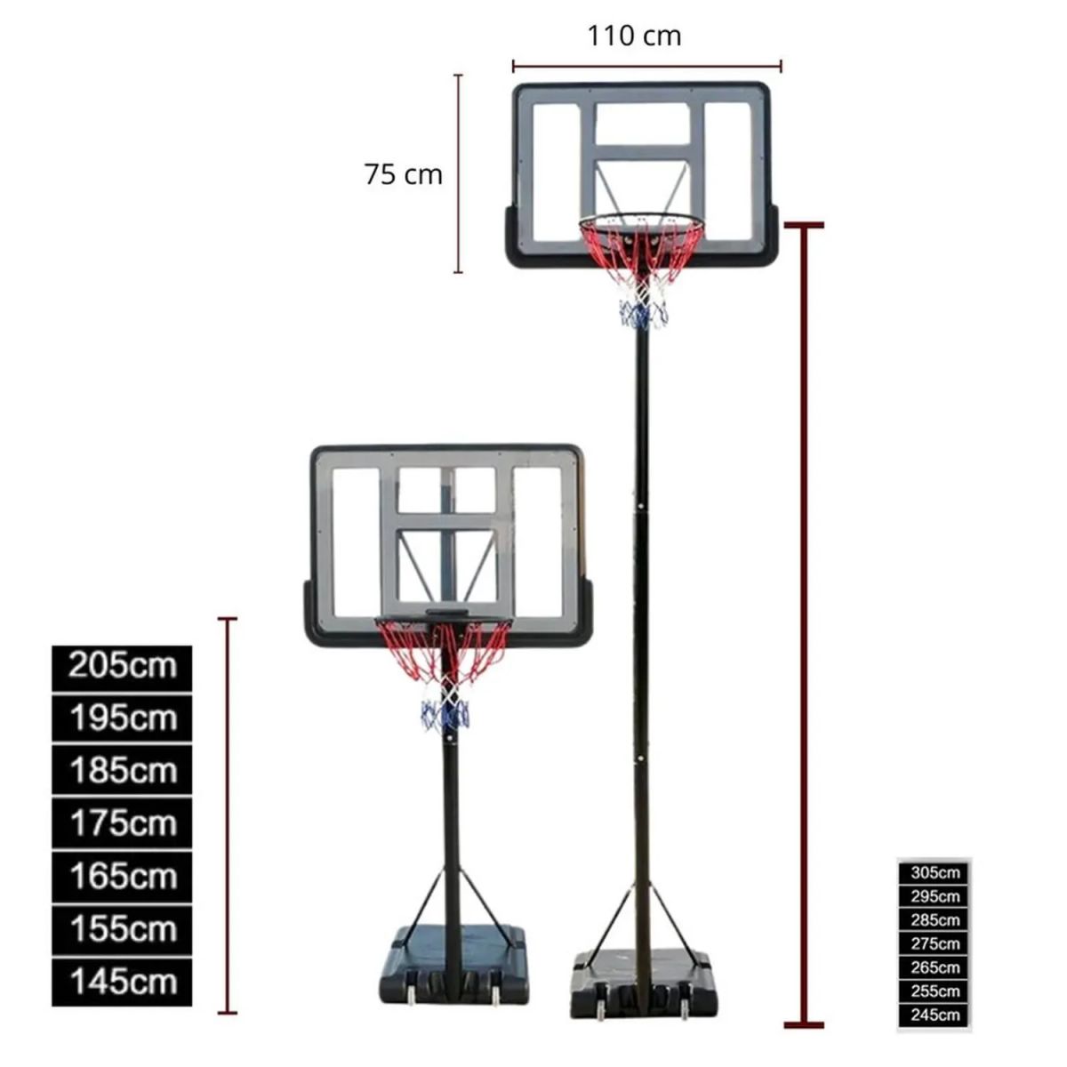 AUCKLAND OUTDOOR - Aro Basquetbol Basketball Altura Regulable Portatil Red