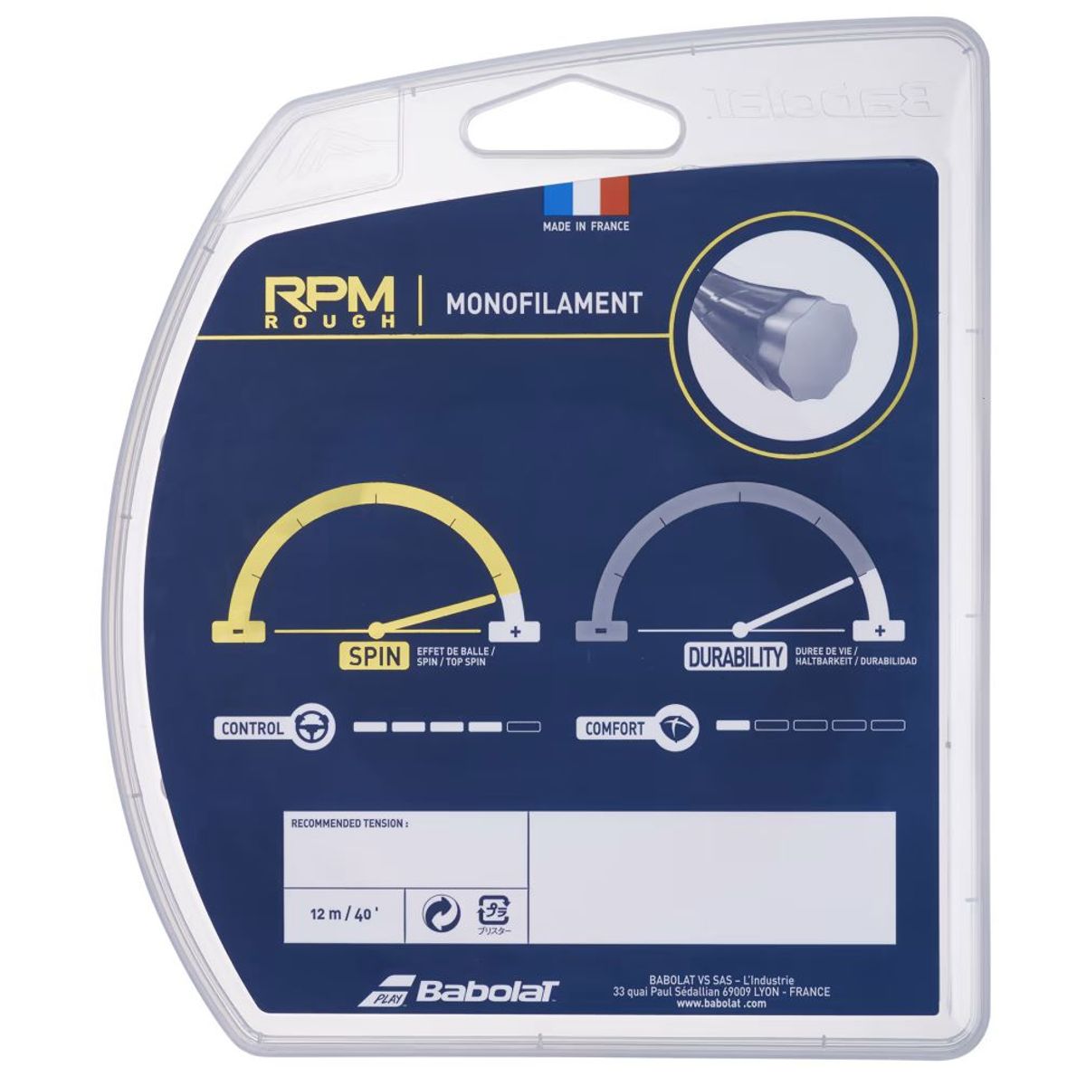 BABOLAT - CUERDA TENIS BABOLAT RPM ROUGH 12 MTS - 1.30 (ROJO FLUOR)