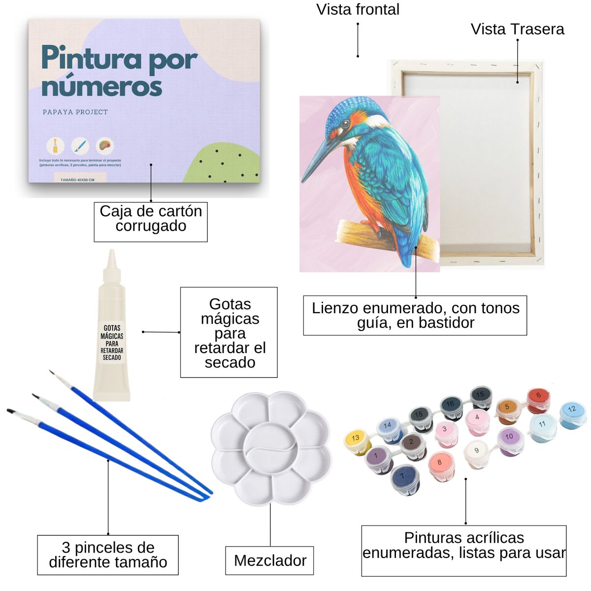 GENERICO - Pintura por números 25x35cm en bastidor Pájaro Azul - Painting by number