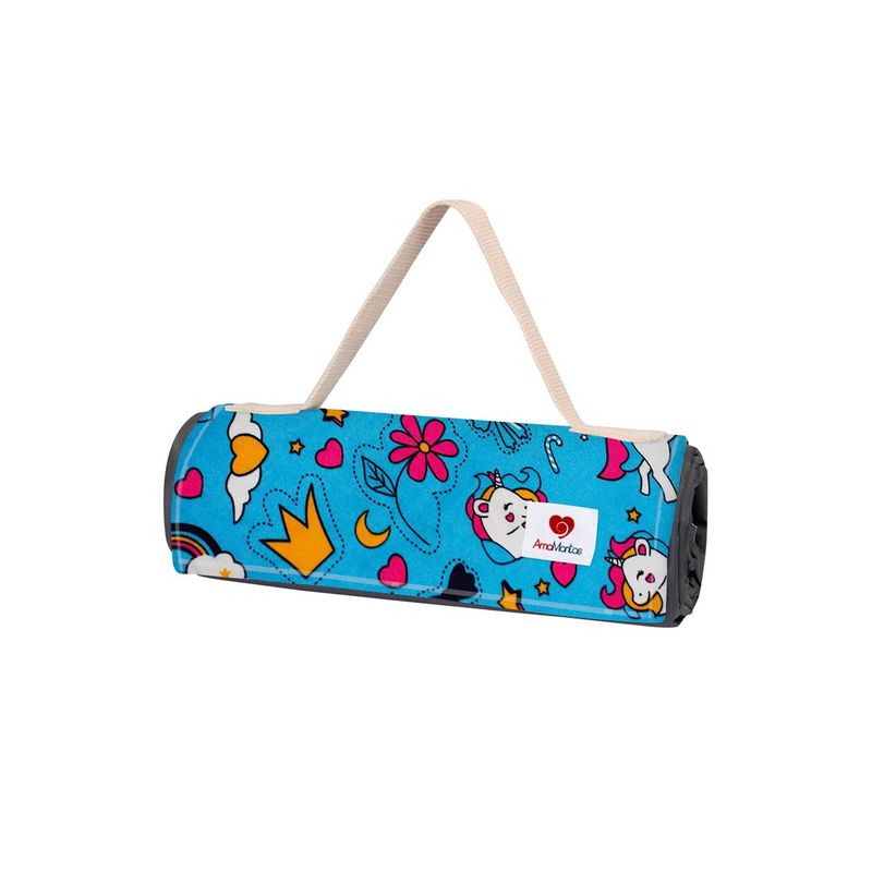 AMAMANTAS - Manta Picnic y Playa Impermeable Infantil Unicornio Azul Amamantas