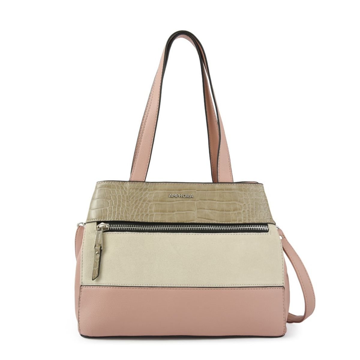 AMPHORA - Cartera Dos Asas Tres divisiones mediana bursa rosa viejo