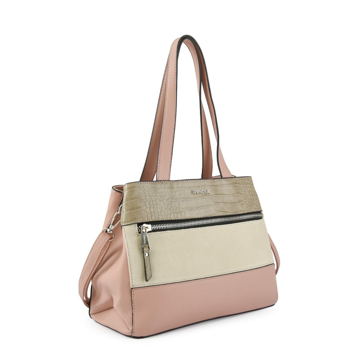 AMPHORA - Cartera Dos Asas Tres divisiones mediana bursa rosa viejo