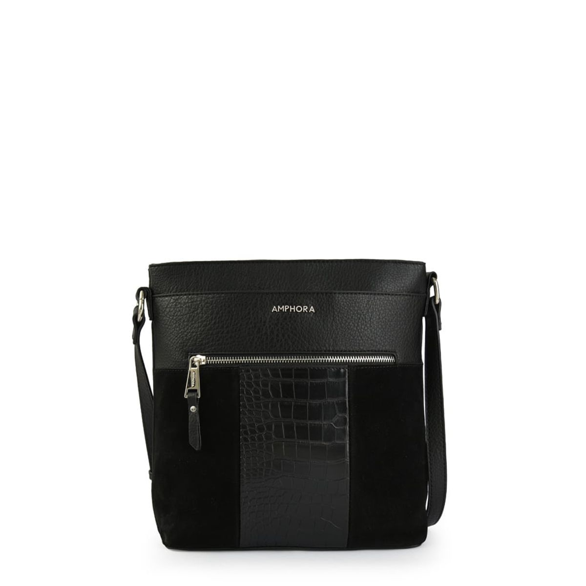AMPHORA - Cartera bandolera mediana elina negro