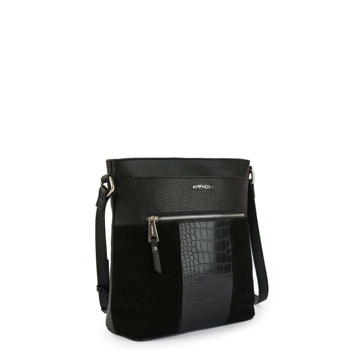 AMPHORA - Cartera bandolera mediana elina negro