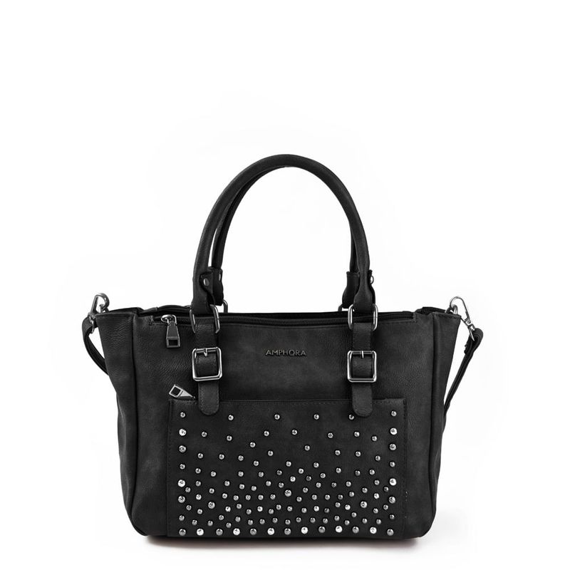 AMPHORA - Cartera Dos Asas Tres divisiones mediana lelaina negro