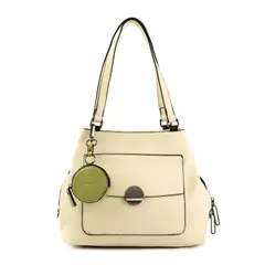AMPHORA - Cartera Dos Asas Tres divisiones Mediana Bremen Blanco Crudo