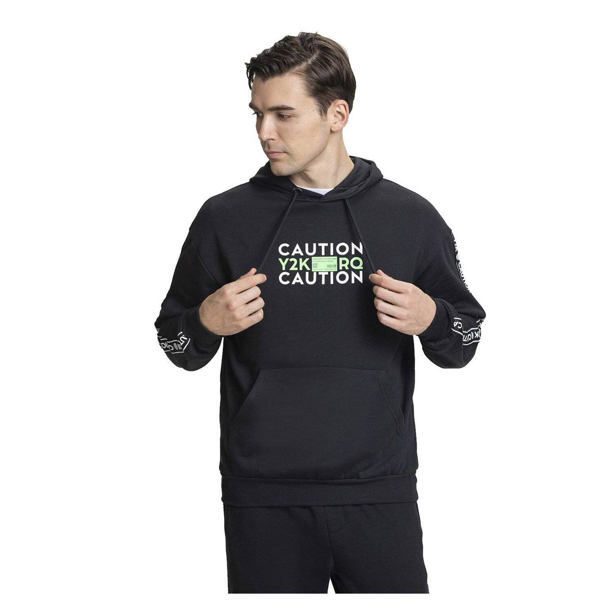 FASHION'S PARK - Poleron hombre hoodie tape negro