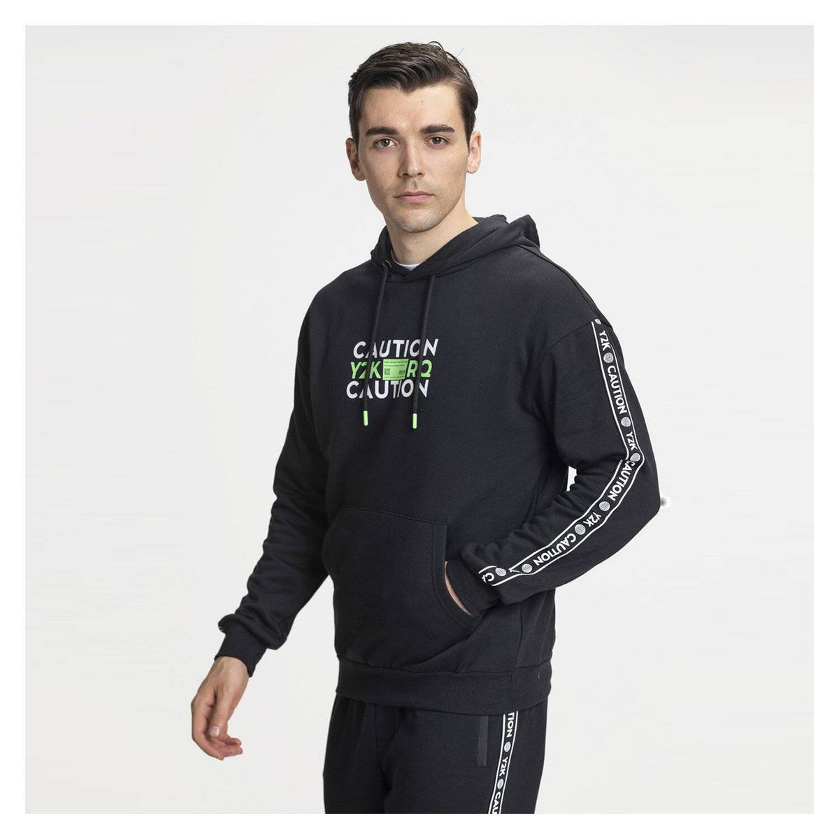 FASHION'S PARK - Poleron hombre hoodie tape negro