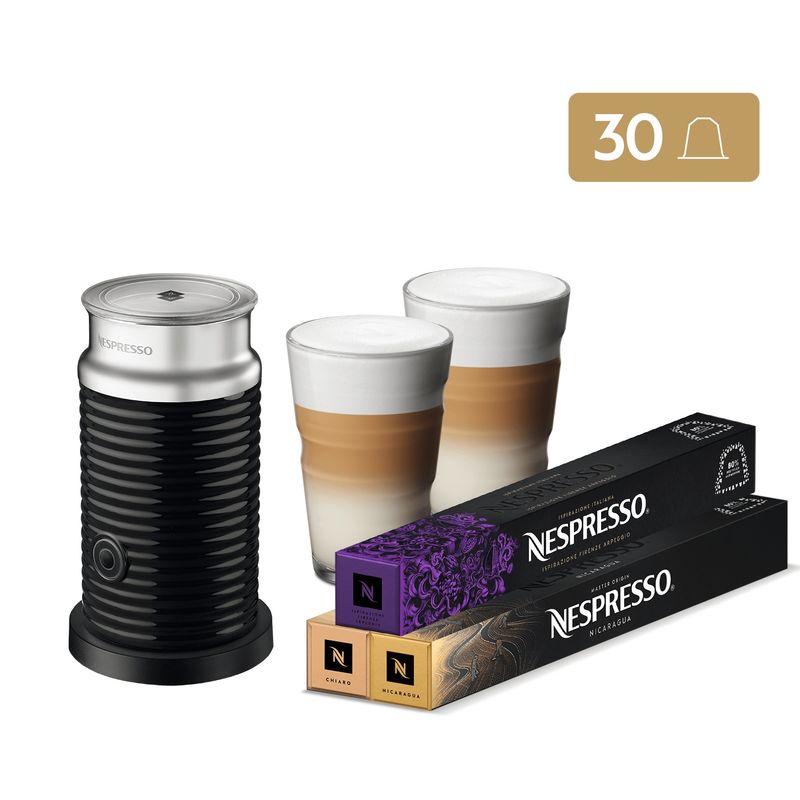 NESPRESSO - Pack Barista Nespresso - 30 Cápsulas De Café + Espumador de Leche + 2 Vasos