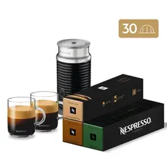 NESPRESSO - Pack Barista Vertuo- 30 Cápsulas De Café + Espumador de Leche + 2 Vasos