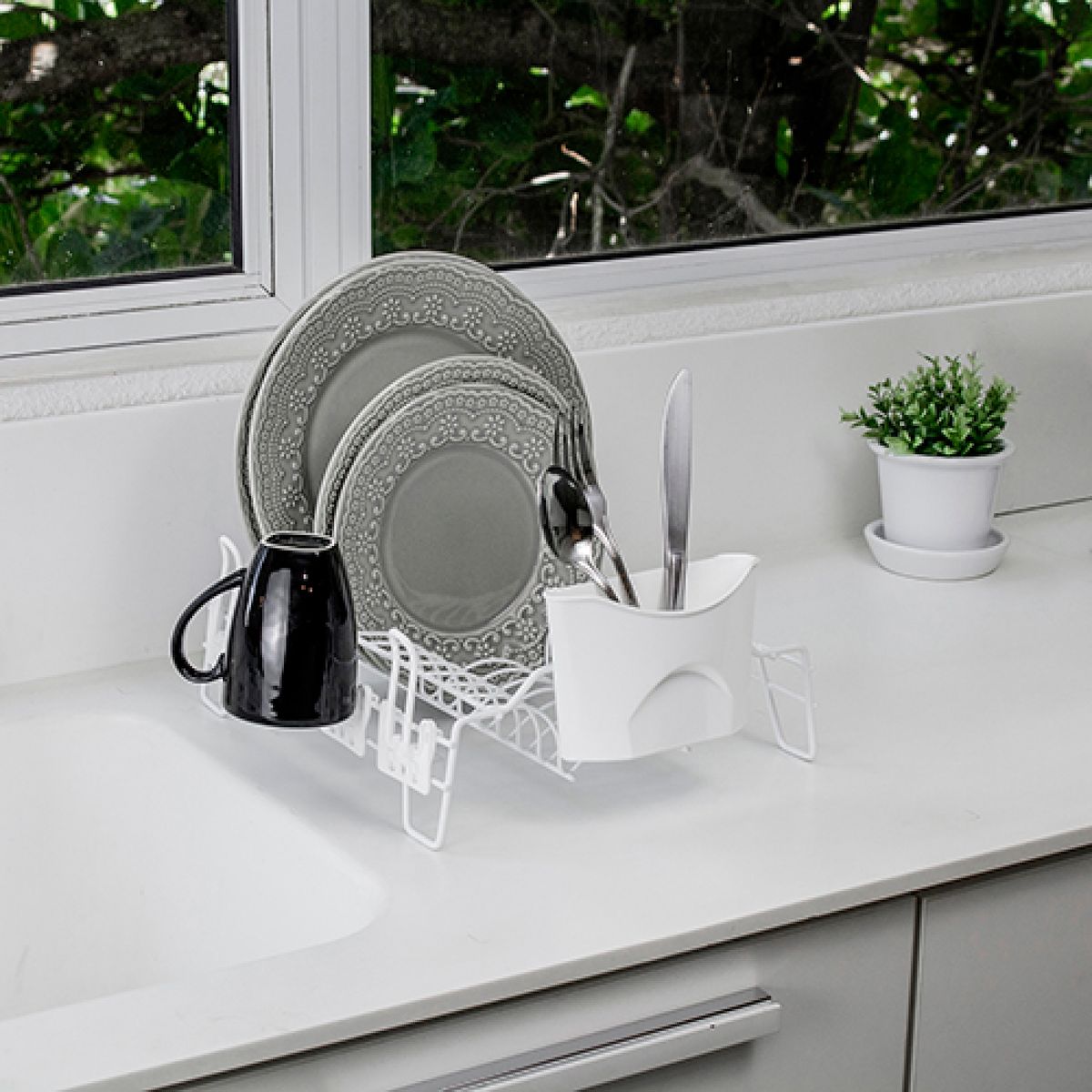 METALTRU - Secaplatos Escurridor Termoplastificado Blanco 12 Platos.