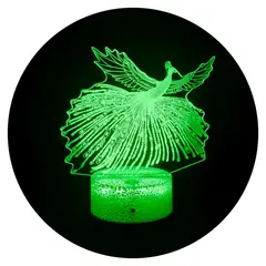 3DILUTION - Lámpara 3d ilusión Pavo Real Base Agrietada