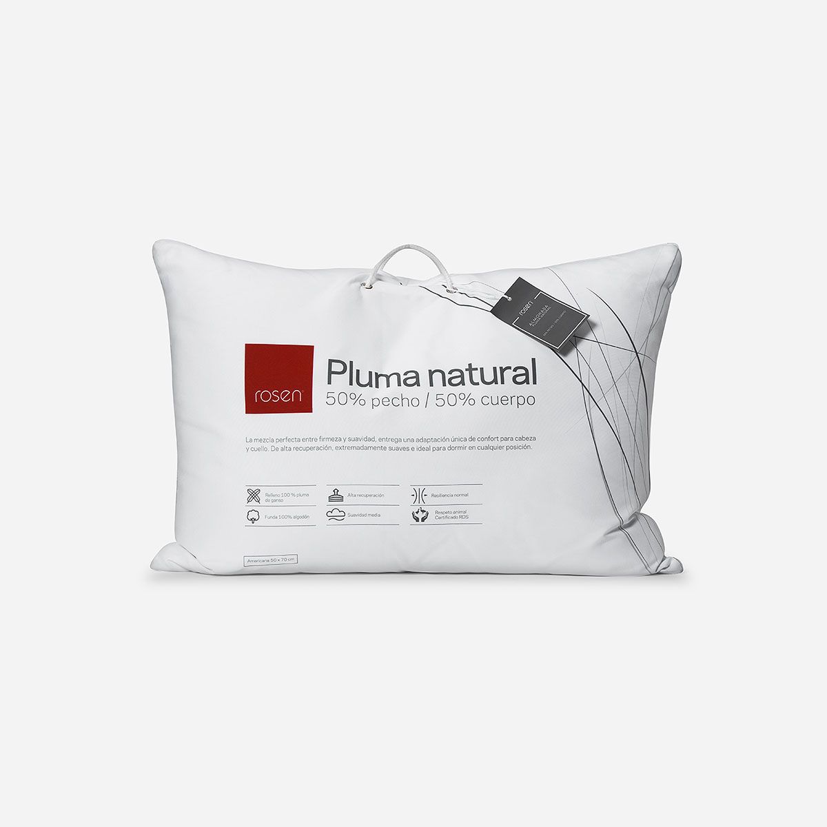 ROSEN - Almohada Rosen Pluma Natural 50% Pecho Americana 50x70 cm