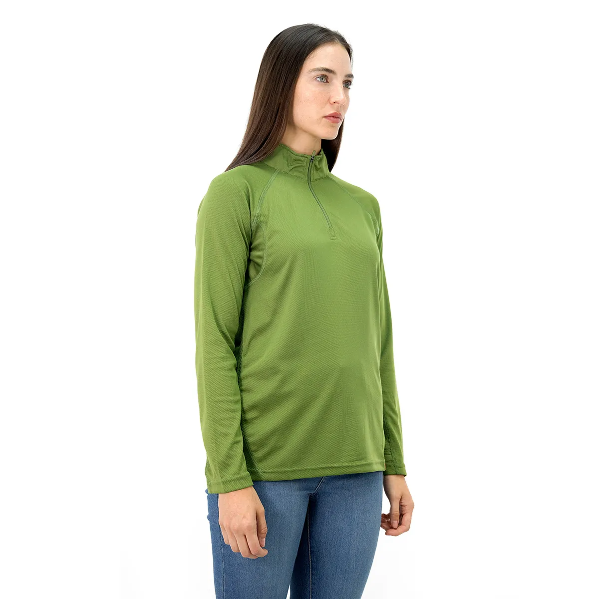 QUEBEC - Polera Quebec Half-Zip Mujer Verde Oliva
