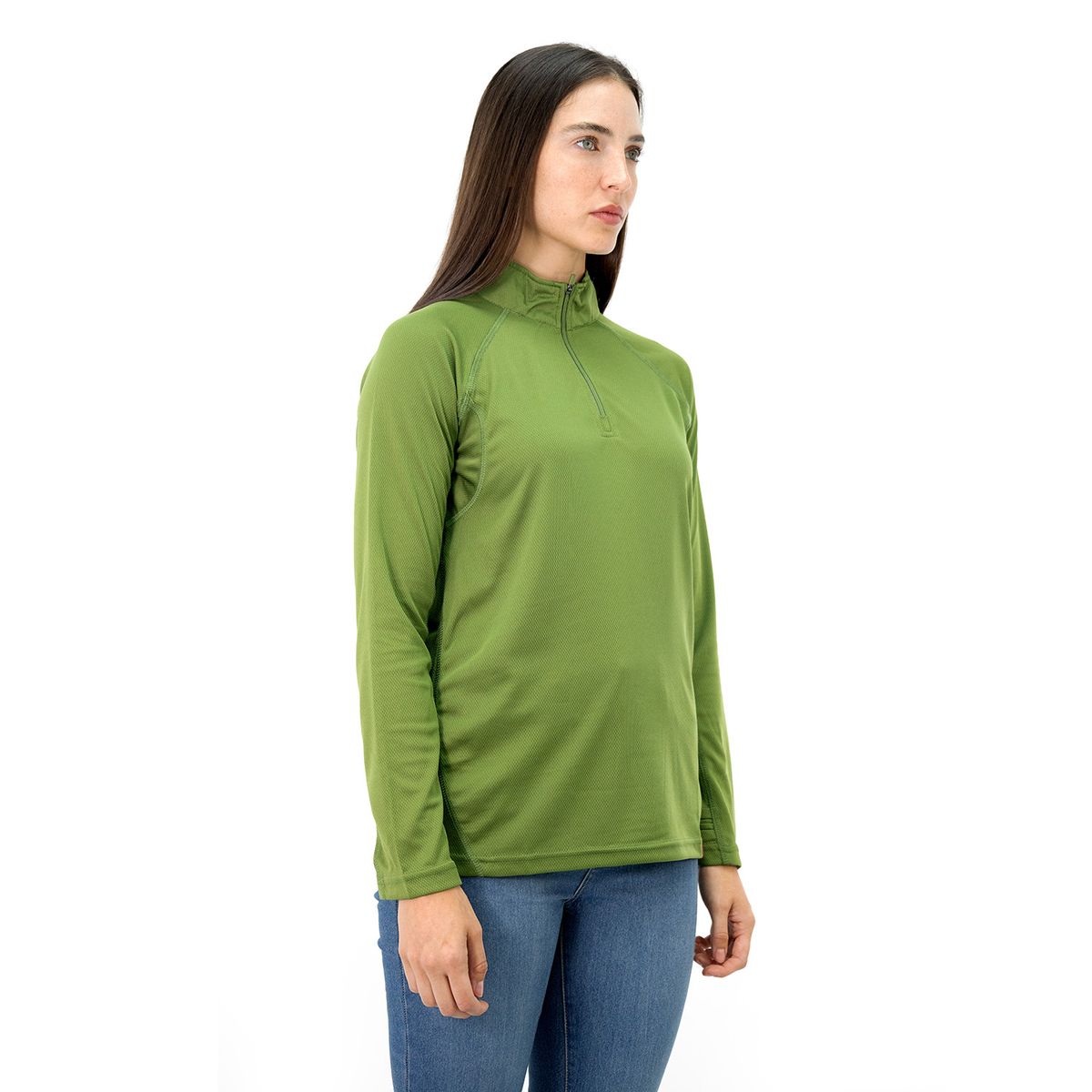 QUEBEC - Polera Quebec Half-Zip Mujer Verde Oliva