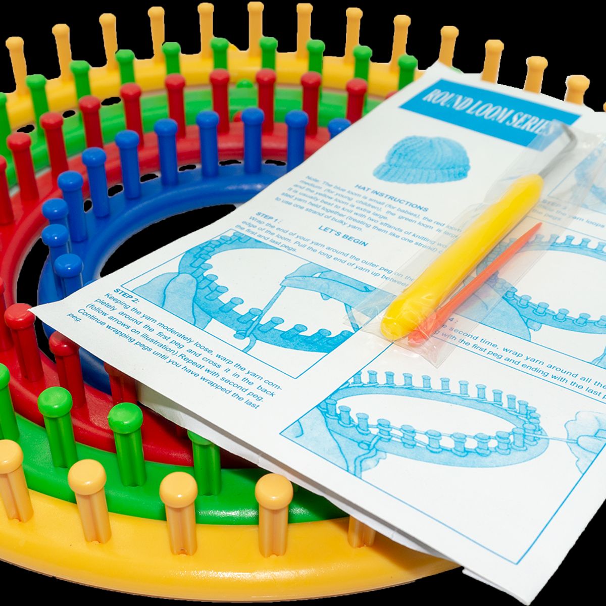 GENERICO - 4 Telares redondos plásticos (14, 19, 24 y 29cm) + gancho