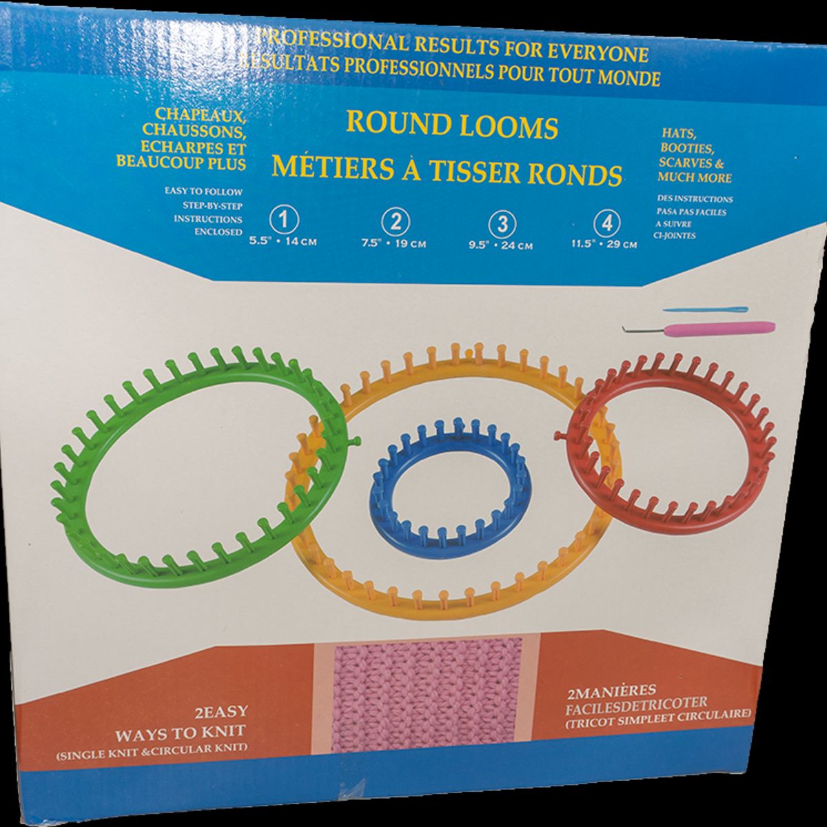 GENERICO - 4 Telares redondos plásticos (14, 19, 24 y 29cm) + gancho