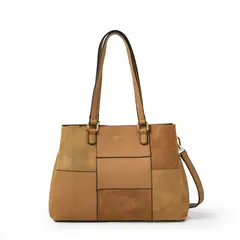 AMPHORA - Cartera Dos Asas Tres divisiones grande daranita camel/ cafe claro