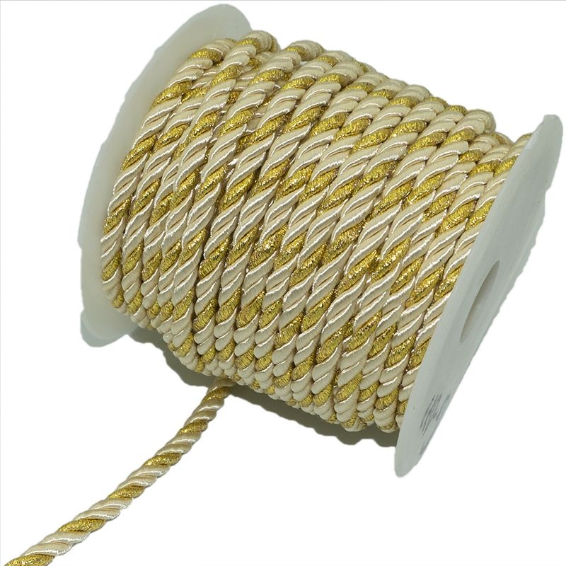 GENERICO - Cordón blanco con dorado 5mm 20 mts
