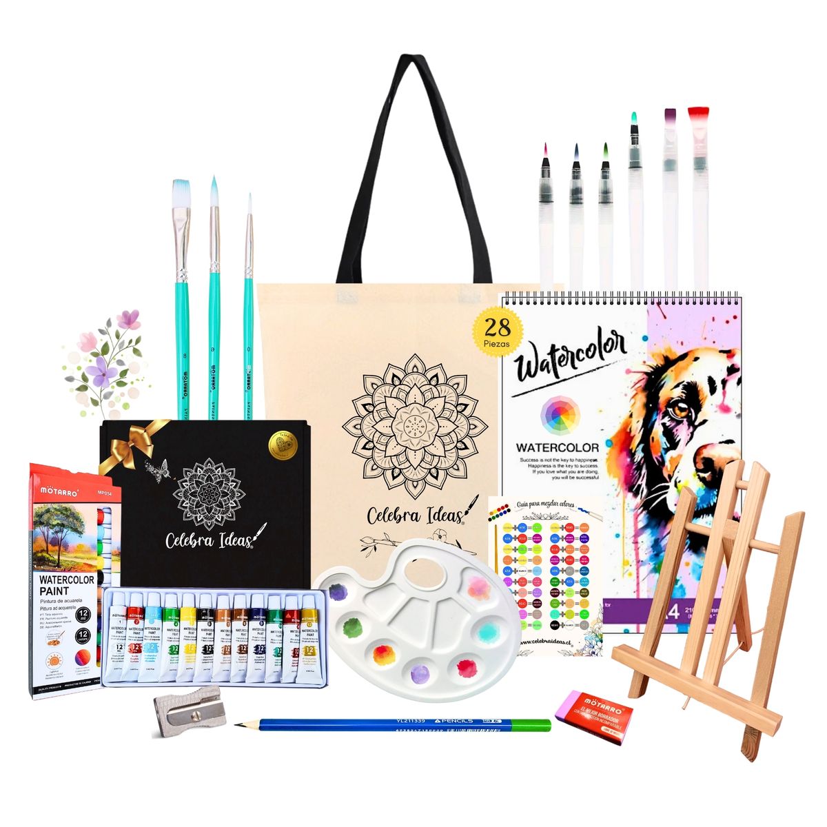 CELEBRA IDEAS - Set de Arte Pintura Acuarela con atril Kit de Arte 28 piezas