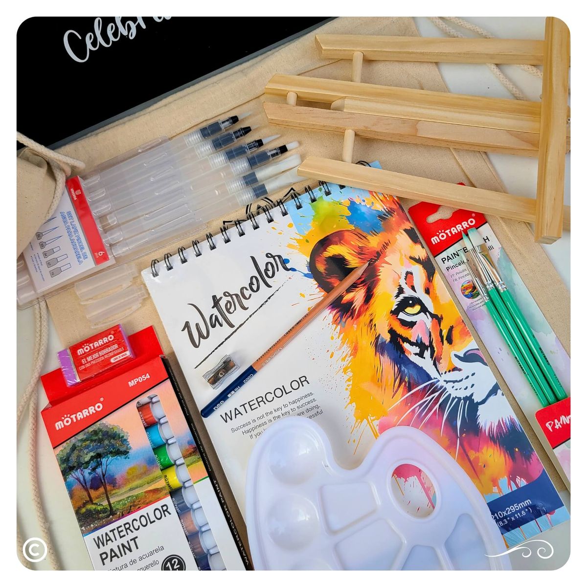 CELEBRA IDEAS - Set de Arte Pintura Acuarela con atril Kit de Arte 28 piezas