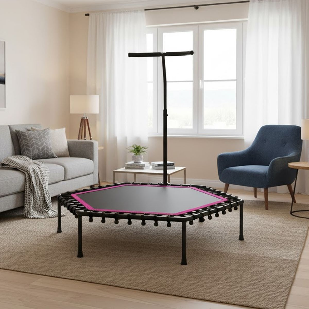 21K SPORTS - Trampolin Fitness Hexagonal Con Mango Soporte 115CM Rojo