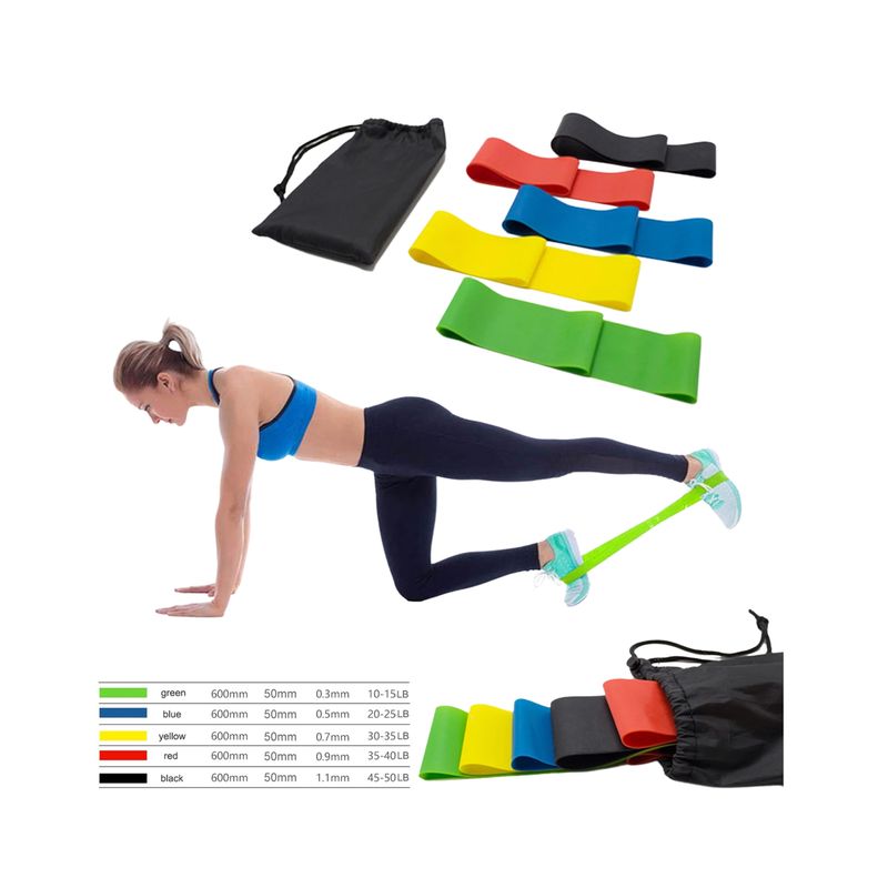 GENERICO - Pack 5 Bandas Loop 30cm Circulares Piernas Elásticas Pilates