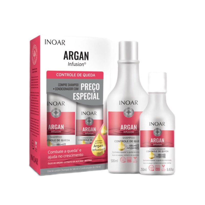 INOAR - KIT DÚO ARGAN – CONTROL CAÍDA SH. 500 ML + AC. 250 ML. INOAR