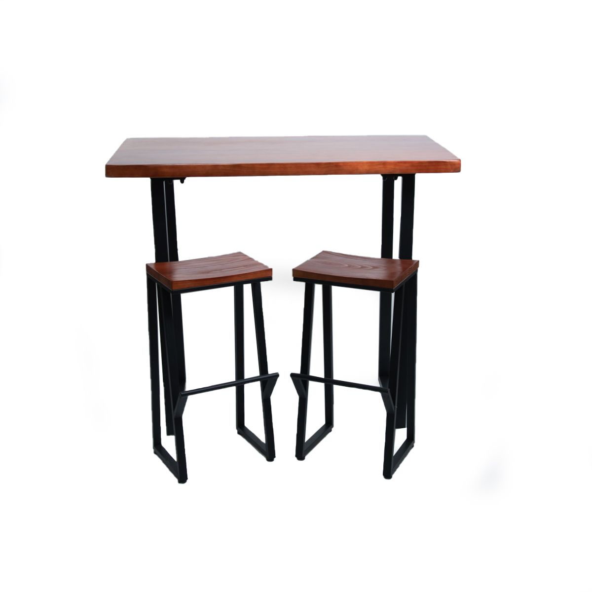 NECTAR - Juego de Mesa de Bar 3 piezas en Madera de Teca y Hierro Negro Estilo Industrial y Natural