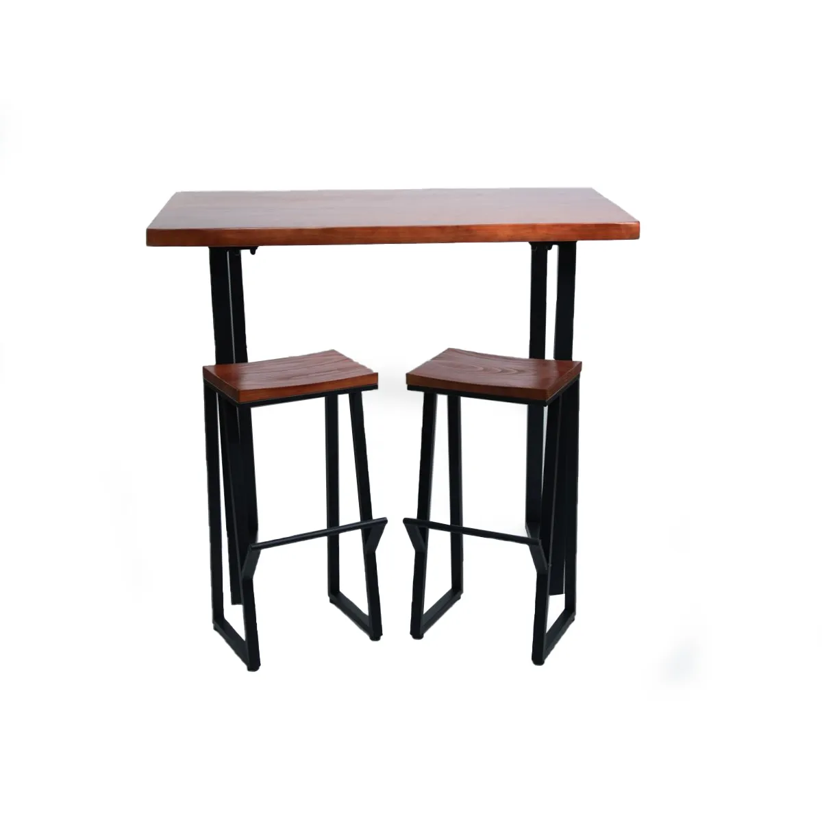 NECTAR - Juego de Mesa de Bar 3 piezas en Madera de Teca y Hierro Negro Estilo Industrial y Natural