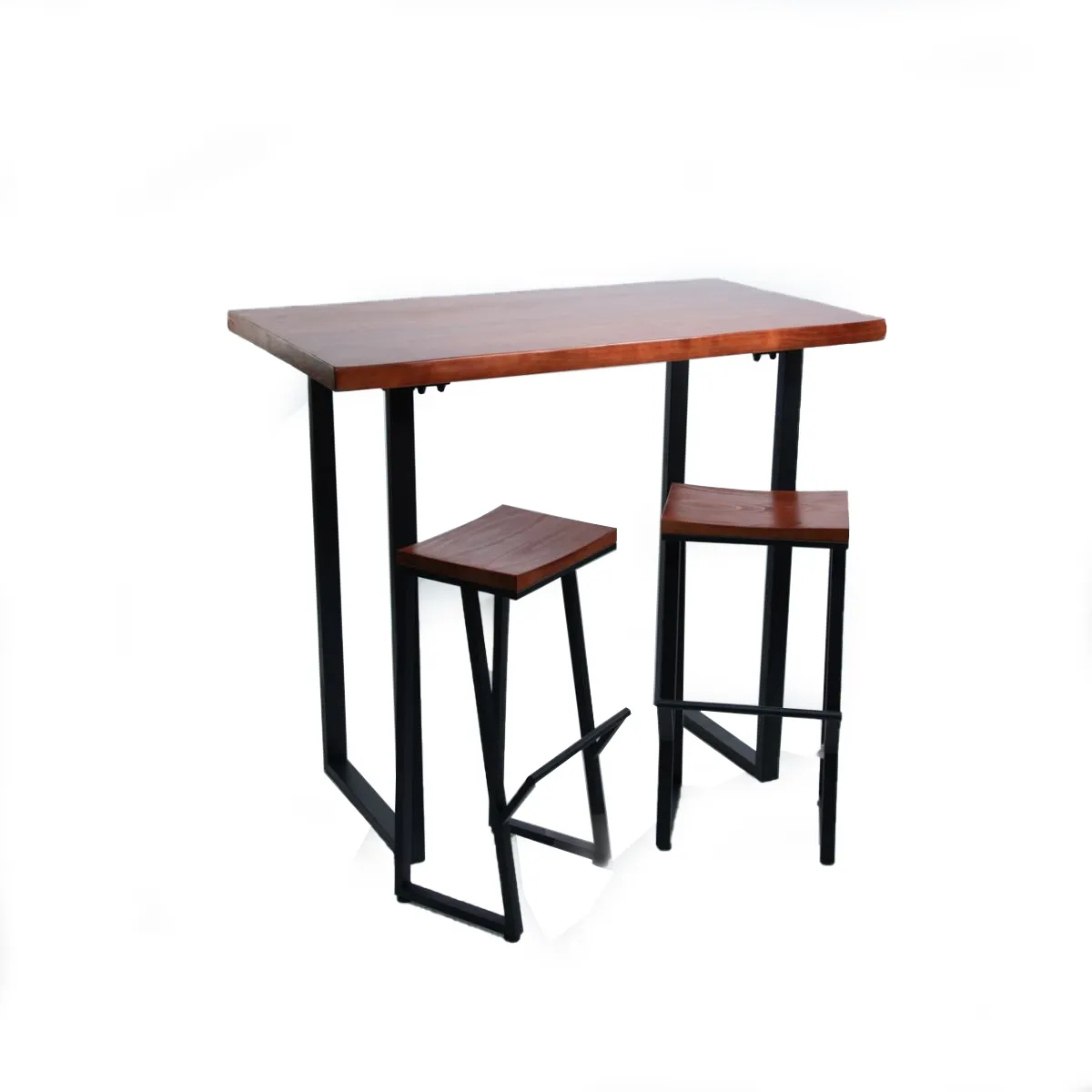 NECTAR - Juego de Mesa de Bar 3 piezas en Madera de Teca y Hierro Negro Estilo Industrial y Natural