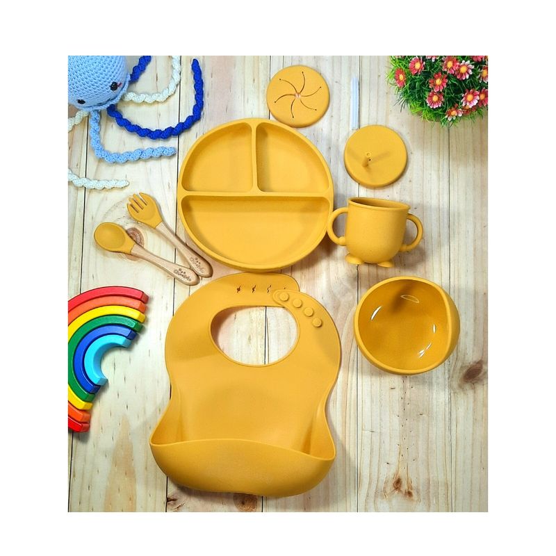 GENERICO - Set Alimentación Silicona 8 Piezas Antideslizante - Mostaza
