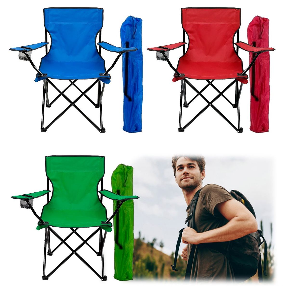 GENERICO - Silla Plegable camping Con Porta Vasos y Con Bolso