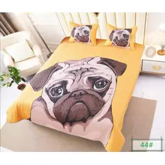 TODOHOGAR SANTIAGO DE CHILE - Cubrecama microfibra estampado 44 2Plazas diseño pug fondo mostaza