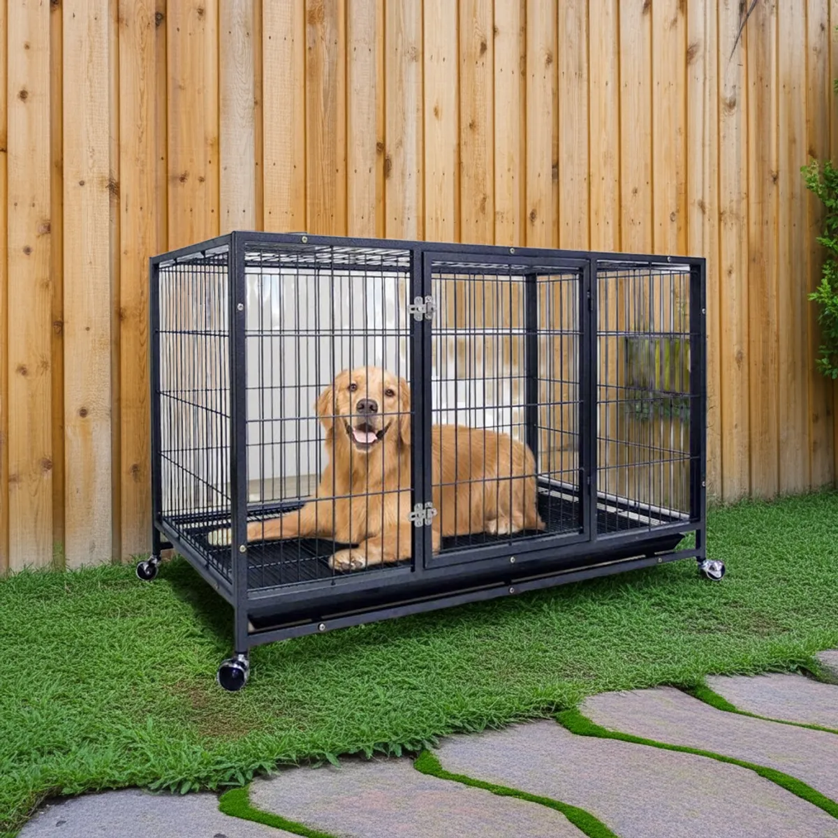 IGPRO - Jaula canil para perros cruedas 90x60cm