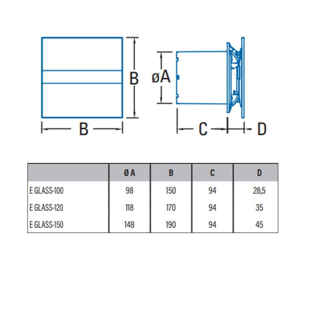 CATA - Extractor de aire baño e-glass 120 mm 15 w
