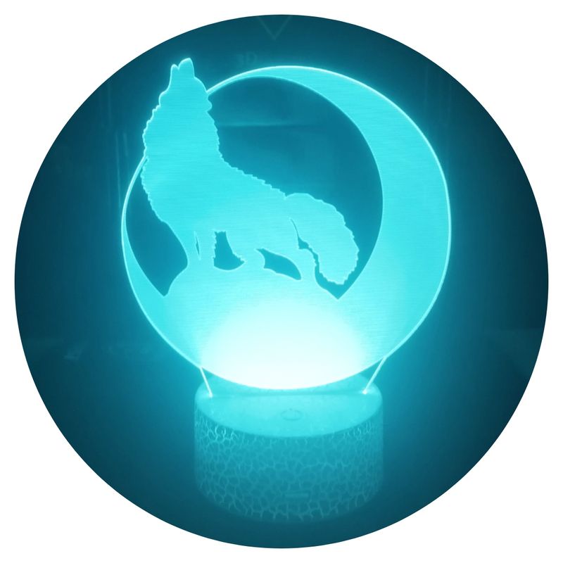 3DILUTION - Lámpara 3d Lobo y Luna Wolf Moon Base Agrietada