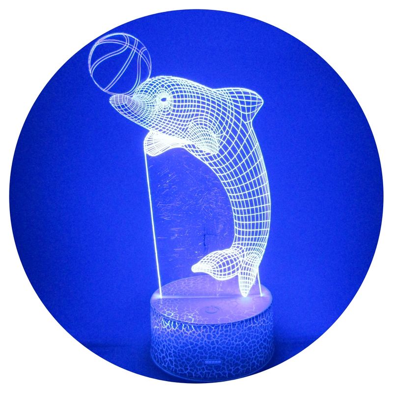 3DILUTION - Lámpara Led 3d Delfin Jugando Base Agrietada