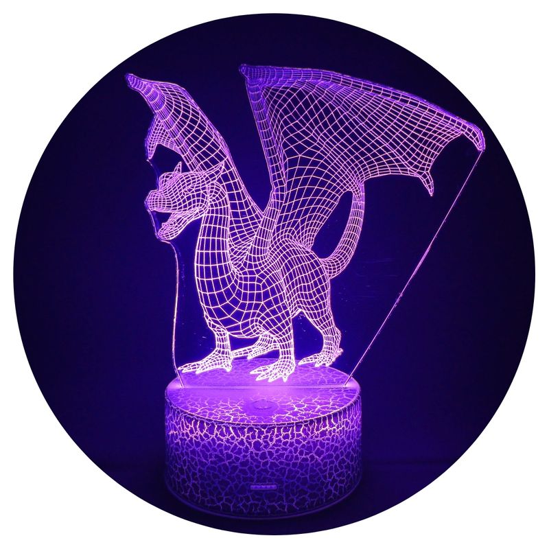 3DILUTION - Lámpara Led 3d Dragon con Alas Base Agrietada