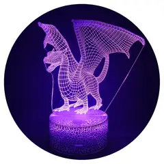 3DILUTION - Lámpara Led 3d Dragon con Alas Base Agrietada