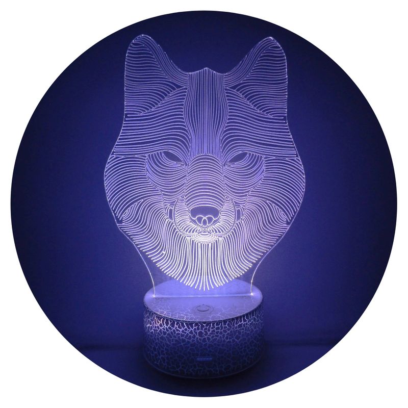 3DILUTION - Lámpara Led 3d Lobo Cara Frontal Base Agrietada